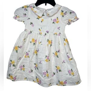 Toddler Girls’ Floral Dress- Cat and Jack Cream 4T: cotton, puff sleeve A-line.